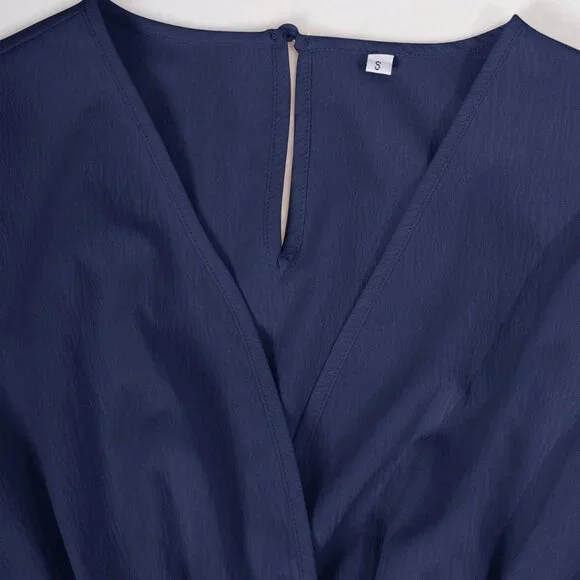 Navy Blue Elegant Women's Solid Color Lantern Sleeve Jumpsuit - Picture 9 of 9